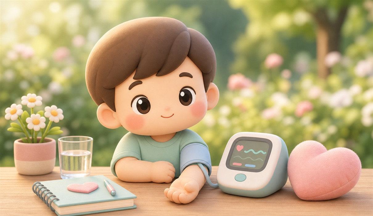 Illustration of a home blood pressure monitor and cuff for checking blood pressure