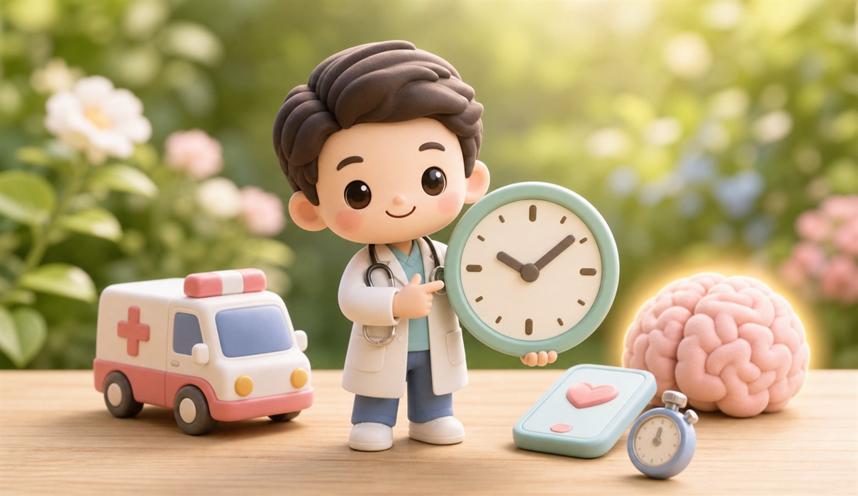Illustration of the FAST test for spotting a stroke and calling for help quickly